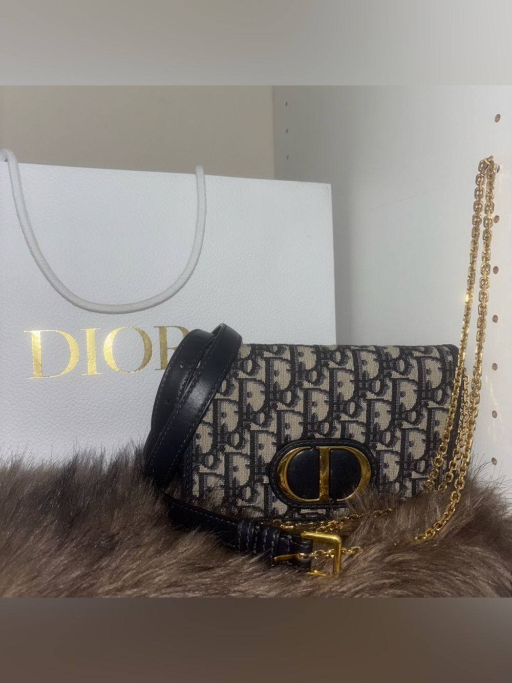 Dior 2-in-1 30 Montaigne Pouch Oblique Belt Bag with Gold Chain Strap